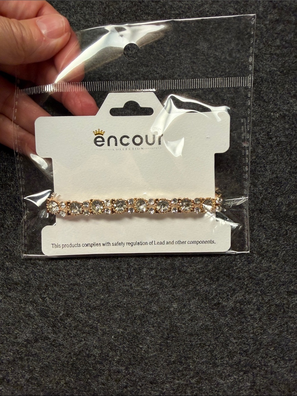 Encour Gold Rhinestone Bracelet - Clear Crystal Accents